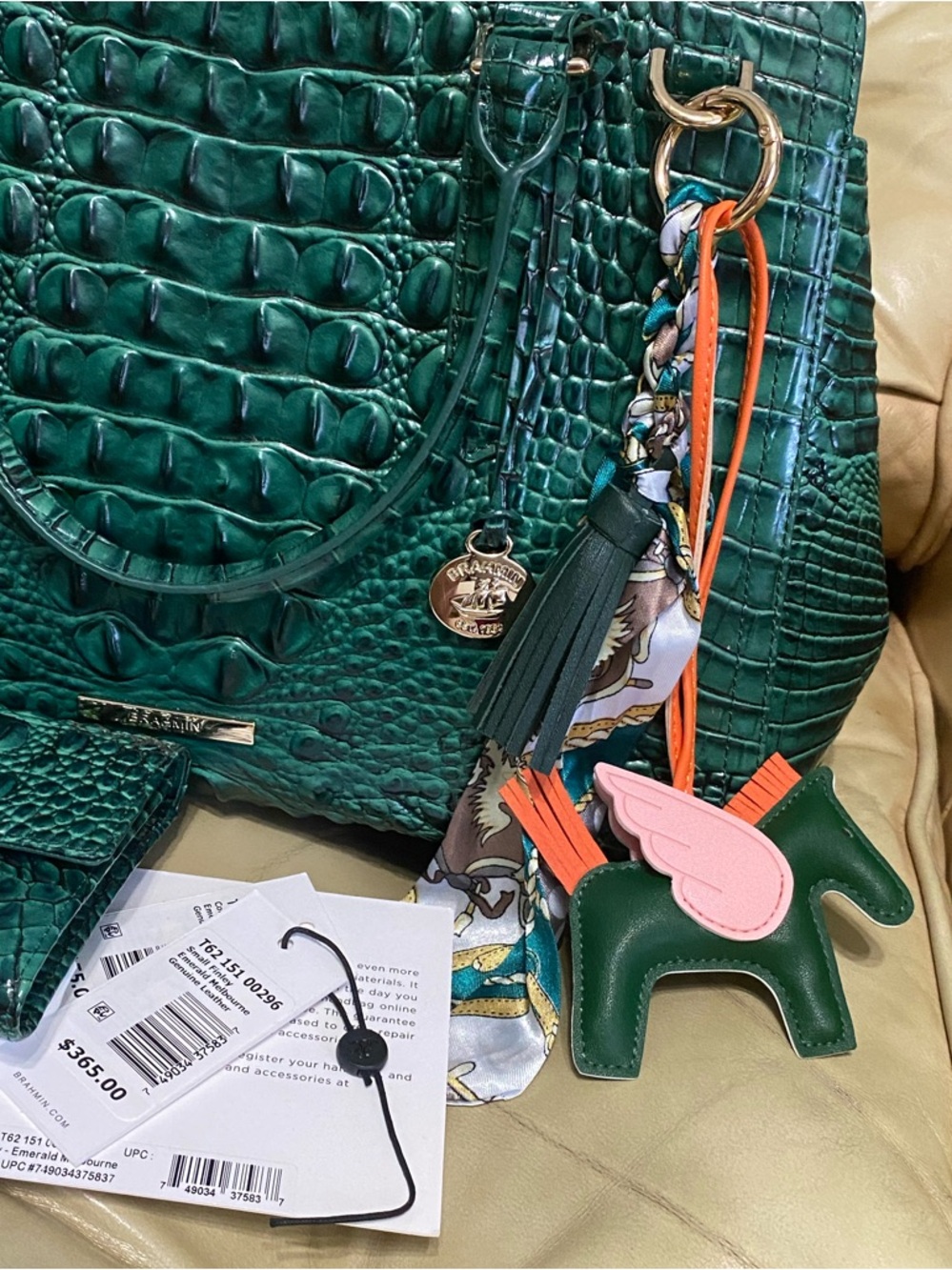 Brahmin Finley Bag Wallet Set Emerald Green Melbourne Leather Charm Tassel - Picture 2 of 15